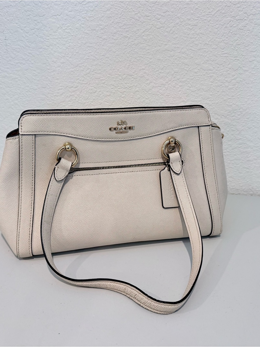 Coach Cream Saffiano Leather Shoulder Satchel with Gold Hardware